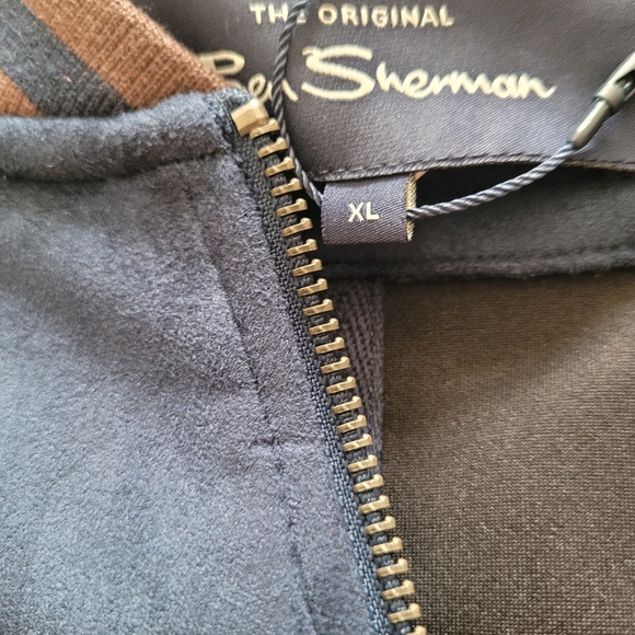 BEN SHERMAN Faux Suede Bomber Jacket Navy and Brown  Size: XL - Picture 6 of 7